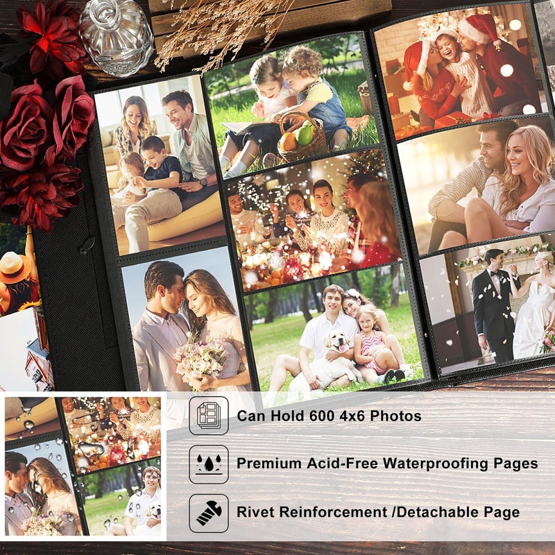 Lanpn Photo Album 4x6 600 Pockets, Large Capacity Linen OUR MEMORIES Hardcover Large Photo Book Photobook that Holds 600 Vertical and horizontal Pictures Pink - Image 5