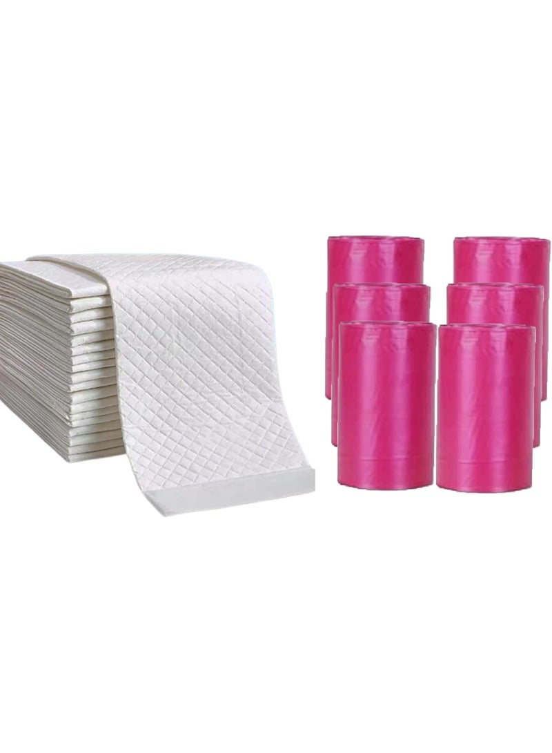 لطف وحضن كيوت آند كدل – 120 قطعة من مفارش تغيير الأطفال البيضاء للاستعمال مرة واحدة (60 × 45 سم) مع 120 كيسًا معطرًا للاستعمال مرة واحدة – وردي - Image 1