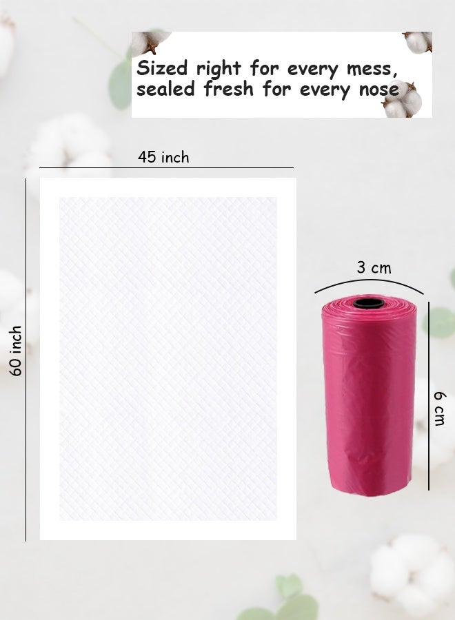 لطف وحضن كيوت آند كدل – 120 قطعة من مفارش تغيير الأطفال البيضاء للاستعمال مرة واحدة (60 × 45 سم) مع 120 كيسًا معطرًا للاستعمال مرة واحدة – وردي - Image 2