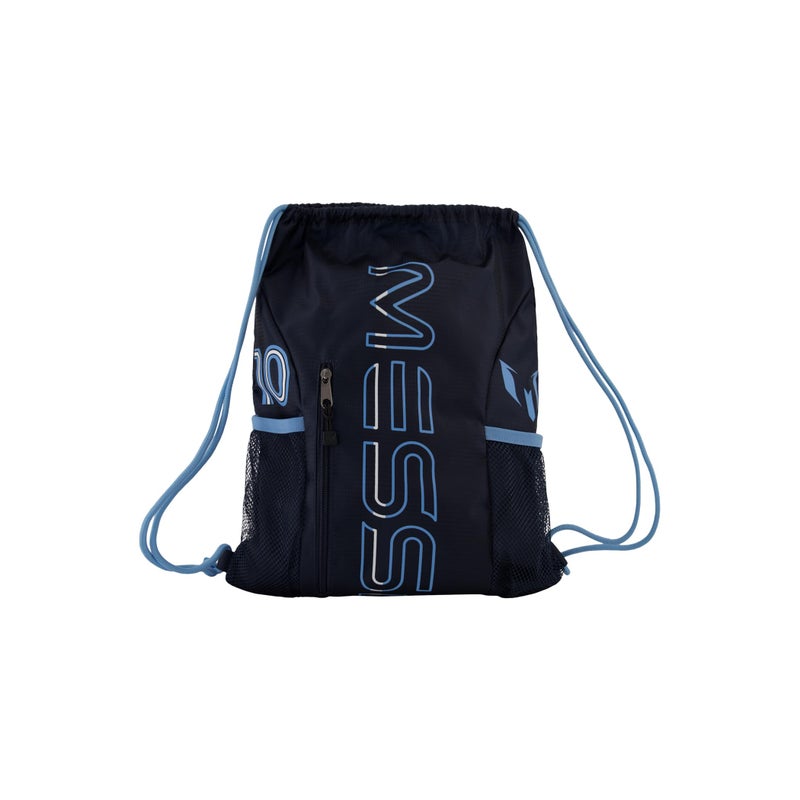 Messi Boys Lifestyle Drawstring Bag, Front & Water Bottle Pocket, Dark Blue - Image 1