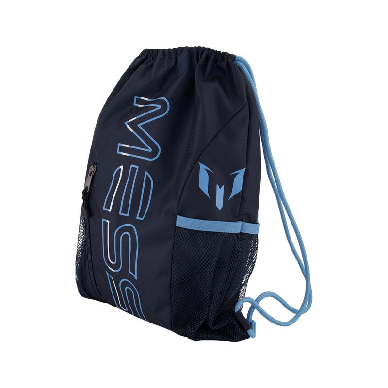 Messi Boys Lifestyle Drawstring Bag, Front & Water Bottle Pocket, Dark Blue - Image 3