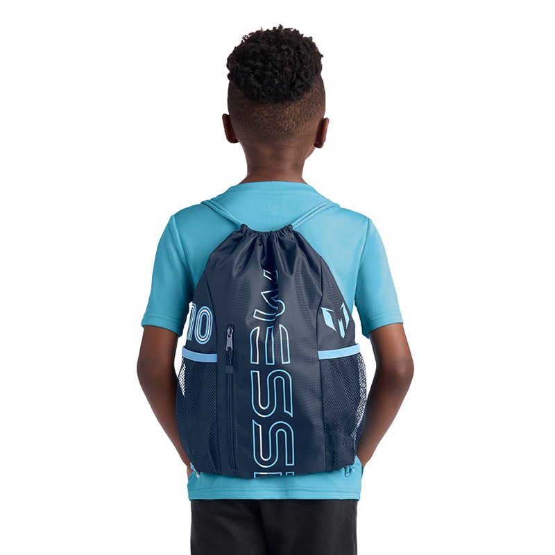 Messi Boys Lifestyle Drawstring Bag, Front & Water Bottle Pocket, Dark Blue - Image 4