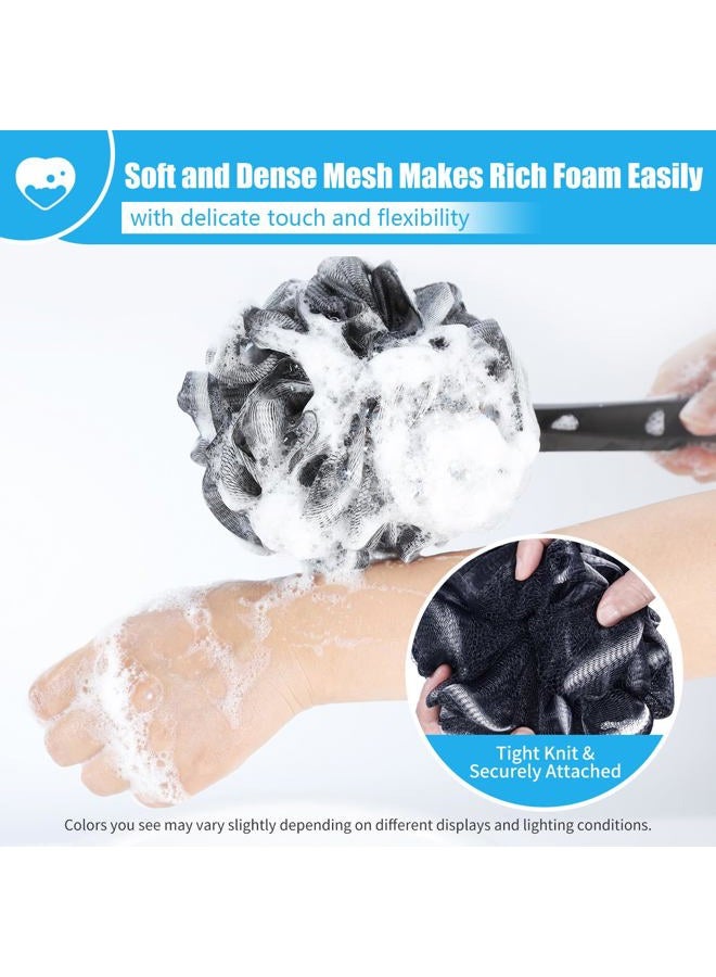 VANZAVANZU Loofah Sponge Set Loofah Exfoliating Body Scrubber, Anti-Slip Plastic 17" Handle Loofah on a Stick with Fluffy Shower Sponge, PE Soft Mesh Shower Loofahs-Black with White Edge - Image 3
