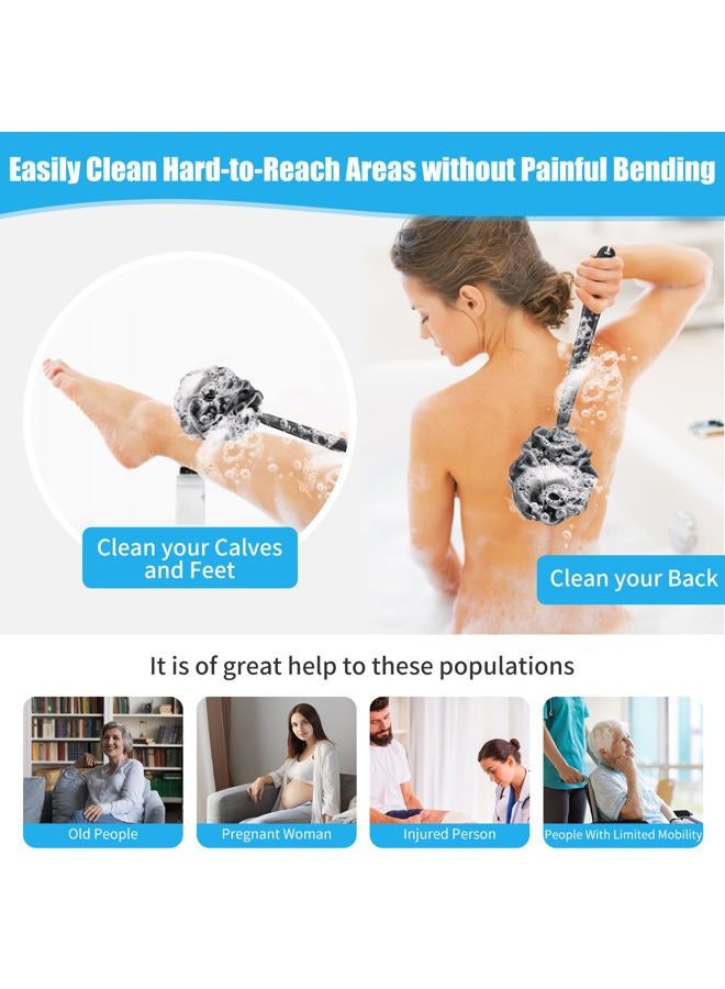 VANZAVANZU Loofah Sponge Set Loofah Exfoliating Body Scrubber, Anti-Slip Plastic 17" Handle Loofah on a Stick with Fluffy Shower Sponge, PE Soft Mesh Shower Loofahs-Black with White Edge - Image 5