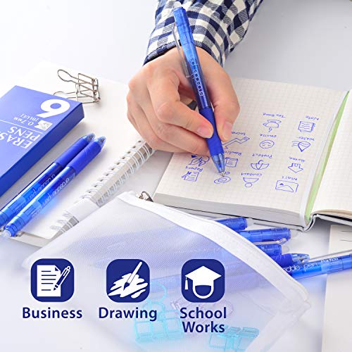 ParKoo Retractable Erasable Gel Pens Clicker, Fine Point 0.7mm, Make Mistake Disappear, Blue Ink for Note Taking and Crossword Puzzles, 6-Pack - Image 4