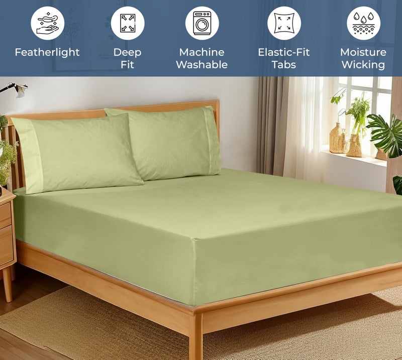 Royale Linens 100% Organic Cotton Fitted Sheet - Percale Weave - Super Soft Deep Pocket Bottom Sheets - Sage Green Elastic Sheet Twin Size - Twin Fitted Sheets Only - (39"x75"+15", Sage Green) - Image 3