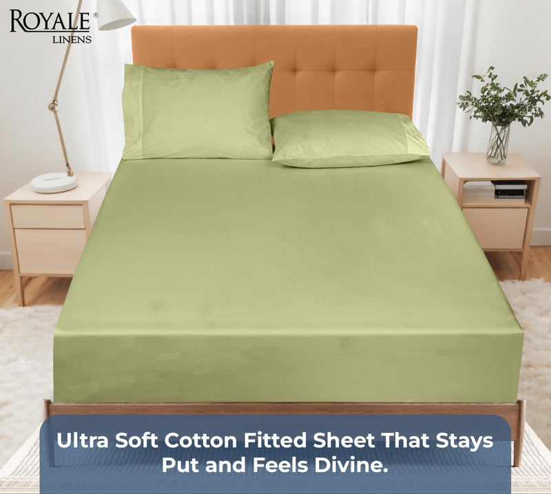 Royale Linens 100% Organic Cotton Fitted Sheet - Percale Weave - Super Soft Deep Pocket Bottom Sheets - Sage Green Elastic Sheet Twin Size - Twin Fitted Sheets Only - (39"x75"+15", Sage Green) - Image 5