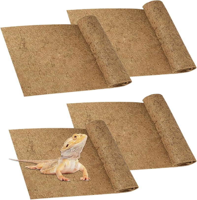 PINVNBY 4 Pieces Reptile Carpet,Bearded Dragon Natural Coconut Fiber Mat,Lizard Terrarium Liner Pads,Tortoises Bedding Supplies for Gecko Snake Chameleons(4 Sheets / 19.7x11.8x0.4inches) - Image 1