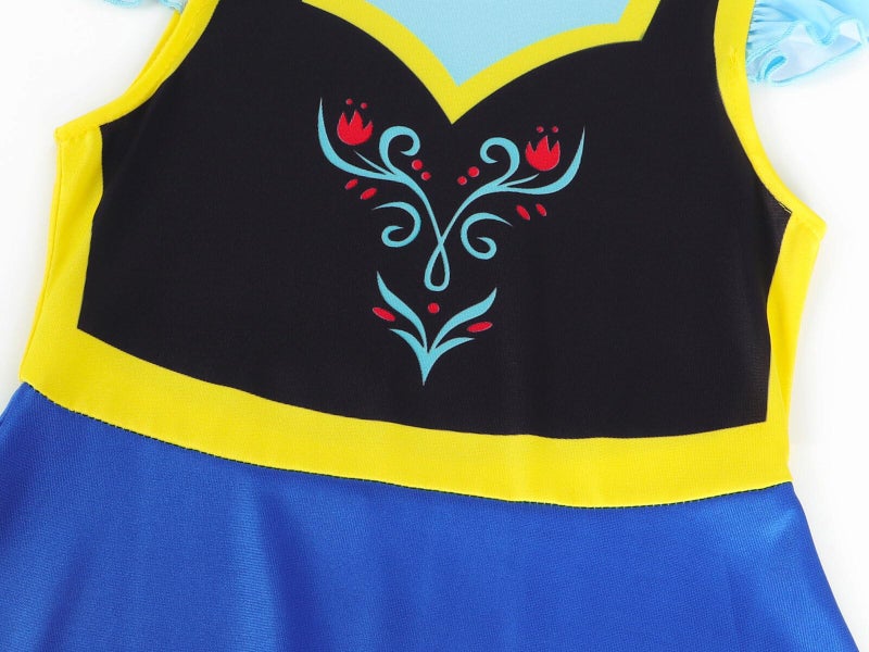 WonderBabe Snow Queen Princess Costume for Girls Birthday Party Halloween Fancy Dress Up for Cosplay Toddler Short Sleeve Blue Fancy Outfit size 3-4t - Image 5
