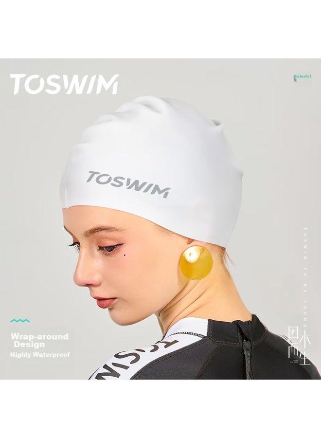 Toswim Swimming Cap For Men And Women, Non-binding, Long Hair, Waterproof, Ear Protection, Silicone Swim Cap, Fish Belly White, Enlarged Version - Image 1