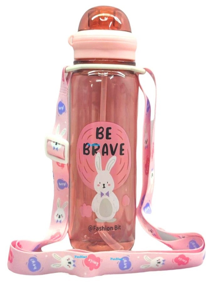 Funeiko Cute Water Bottle for Kids – Cartoon Animal Design Sipper Bottle with Straw & Adjustable Strap Stylish Water Bottle with Sipper, School Water Bottle for Kids – 520 ML (Rabbit) - Image 1