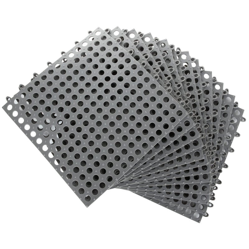LISHINE 12 Pack 118 x 118 Interlocking Floor Tiles with Drain Holes Soft PVC Non Slip Shower Floor Mat Modular Interlocking Cushion Mat for Drain Pool Patio Balcony Kennel Poultry Floor Grid Grey 