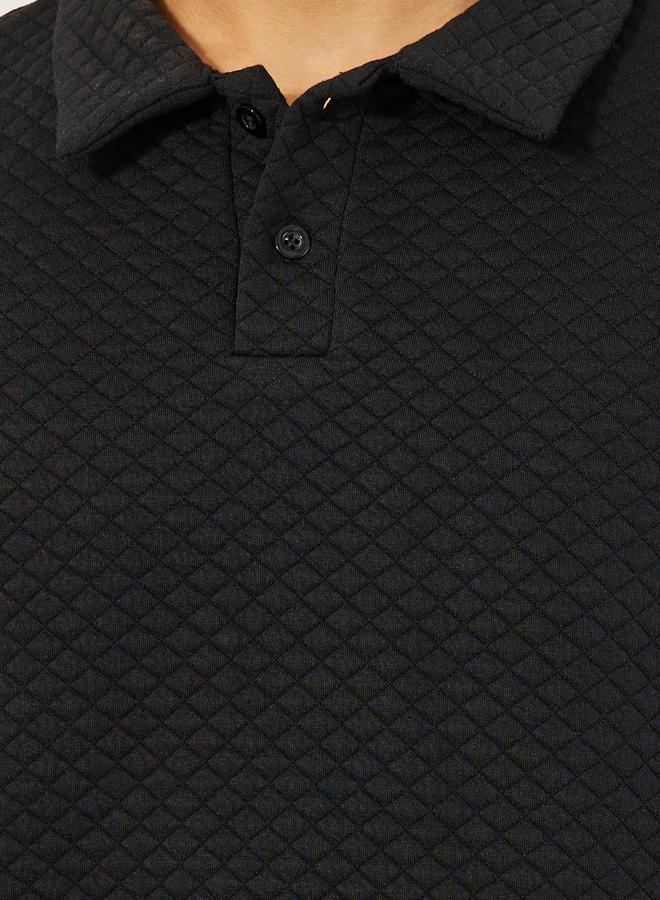 Styli Diagonal Quilted Textured Half Placket Relaxed Polo - Image 3