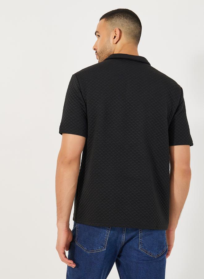 Styli Diagonal Quilted Textured Half Placket Relaxed Polo - Image 4