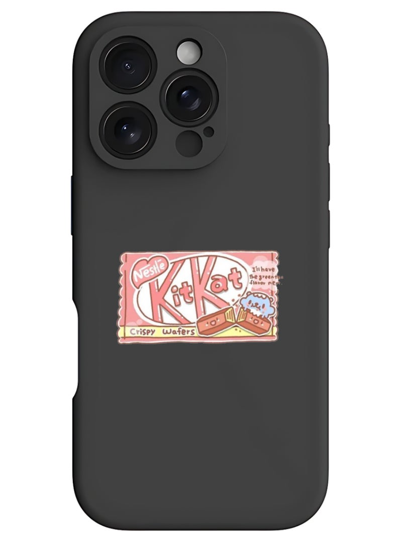 Theodor iPhone 16 Pro Black Protective Slim Fit Case Liquid Silicone Cover with Full Body Protection Anti-Scratch Shockproof Case For iPhone - KitKat - Image 1