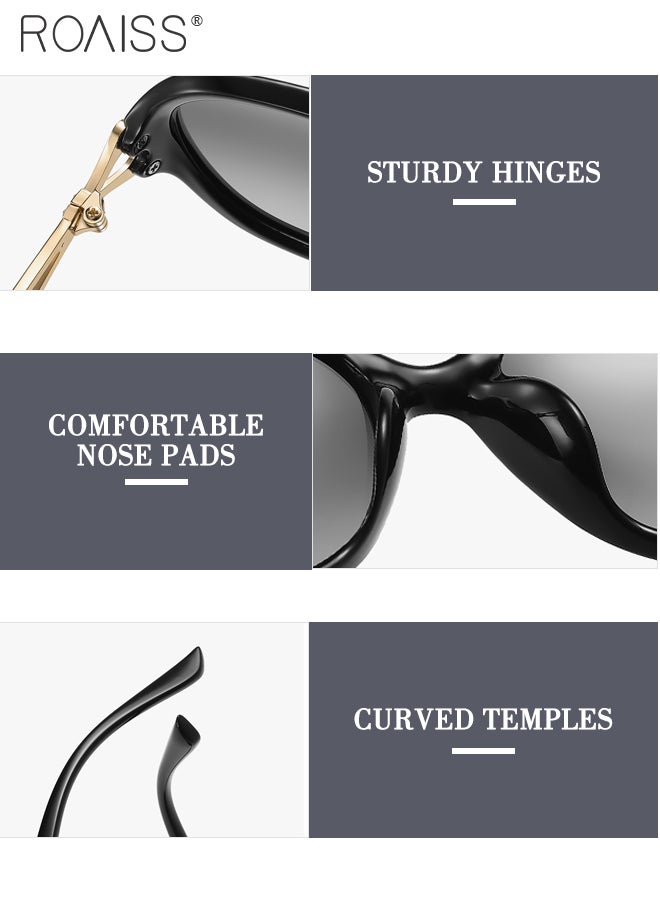 رويس نظارات شمسية بيضاوية مستقطبة للنساء، نظارات شمسية للحماية من الأشعة فوق البنفسجية 400، نظارات شمسية عصرية لحفلات التسوق والسفر مع حافظة نظارات، 56 مم - Image 4