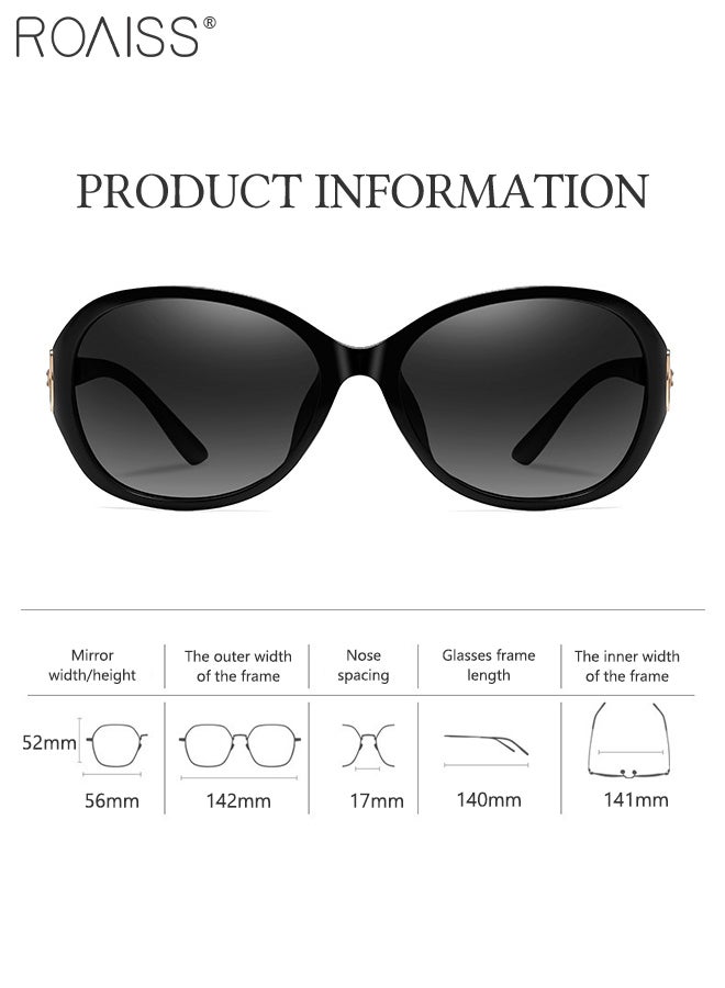 رويس نظارات شمسية بيضاوية مستقطبة للنساء، نظارات شمسية للحماية من الأشعة فوق البنفسجية 400، نظارات شمسية عصرية لحفلات التسوق والسفر مع حافظة نظارات، 56 مم - Image 3