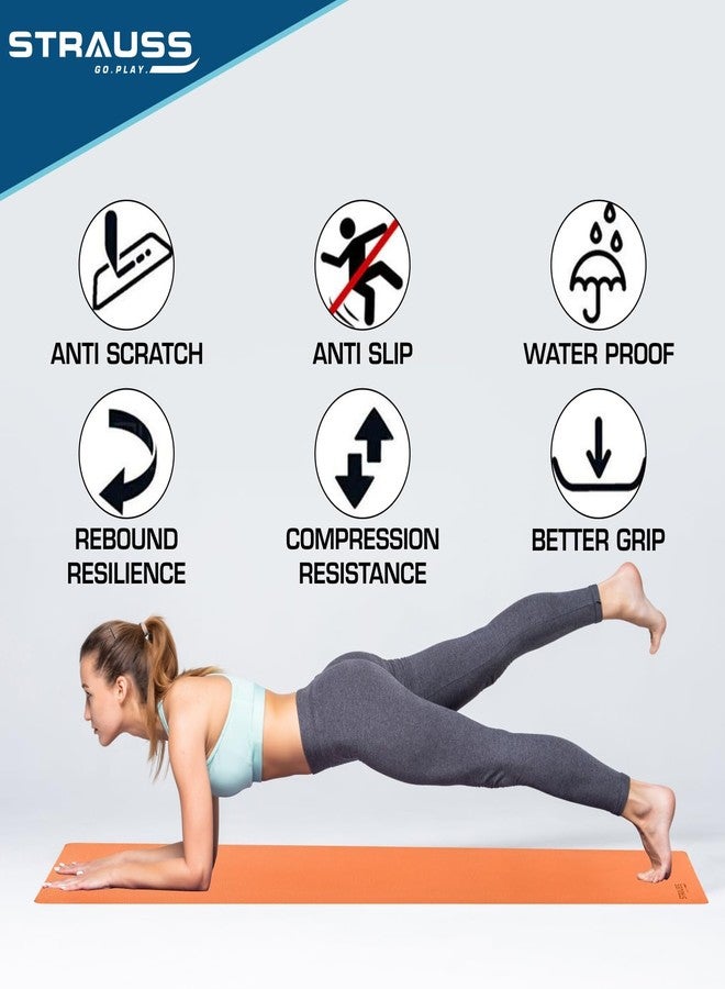 STRAUSS EVA Yoga Mat with Carry Strap | Non-Slip Exercise Mat for Home & Gym | Eco-Friendly, Lightweight & Durable Workout Mat | Ideal for Yoga, Pilates, Fitness | Ideal for Men & Women,4mm,(Orange) - Image 2