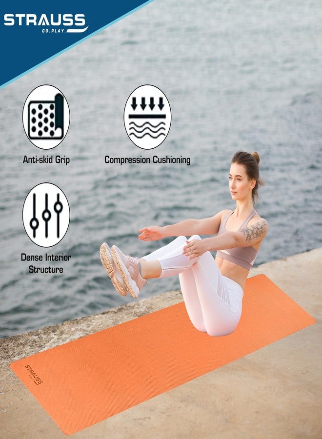 STRAUSS EVA Yoga Mat with Carry Strap | Non-Slip Exercise Mat for Home & Gym | Eco-Friendly, Lightweight & Durable Workout Mat | Ideal for Yoga, Pilates, Fitness | Ideal for Men & Women,4mm,(Orange) - Image 3