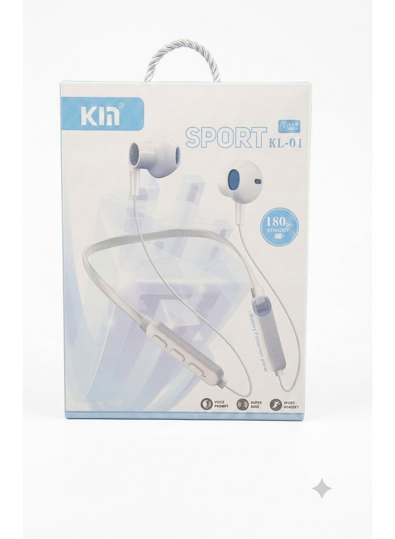 KIN KL-01 Sport Bluetooth Neckband Headset with 180-Day Standby Time, White - Image 2