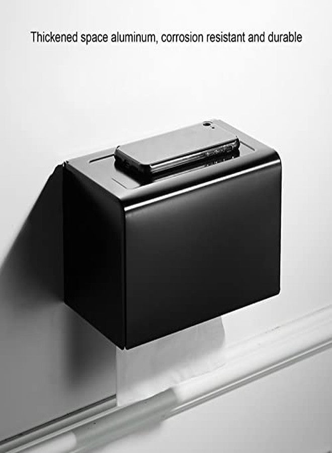 Garosa Commercial Toilet Paper Dispenser Wall Mounted Waterproof Paper Holder Tissue Box with Lid for Kitchen Bathroom Aluminum Alloy Roll Holder(Matte Black) - Image 2