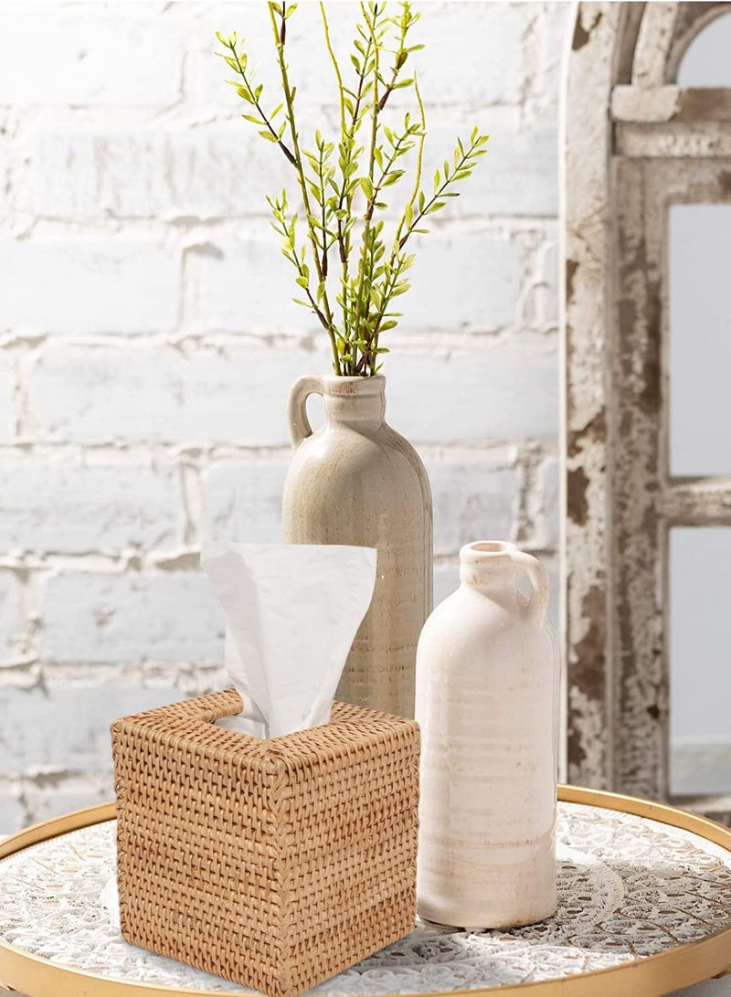 Excefore Tissue Box Cover,  Square Rattan Tissue Box Holder, Tissue Decorative Holder/Organizer for Bathroom Vanity Countertop, Night Stands, Office Desk, Facial Napkin Holder Organizer - Image 2