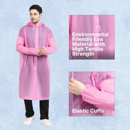 Citizen Eco-Friendly EVA Poncho Raincoat for Men & Women, Lightweight Waterproof Coat with Hood, Adjustable Drawstring, Button Closure & Easy Carry Pouch, Reusable & Durable Outdoor Rainwear-Pink - Image 4