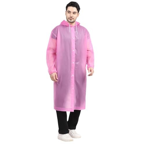 Citizen Eco-Friendly EVA Poncho Raincoat for Men & Women, Lightweight Waterproof Coat with Hood, Adjustable Drawstring, Button Closure & Easy Carry Pouch, Reusable & Durable Outdoor Rainwear-Pink - Image 1