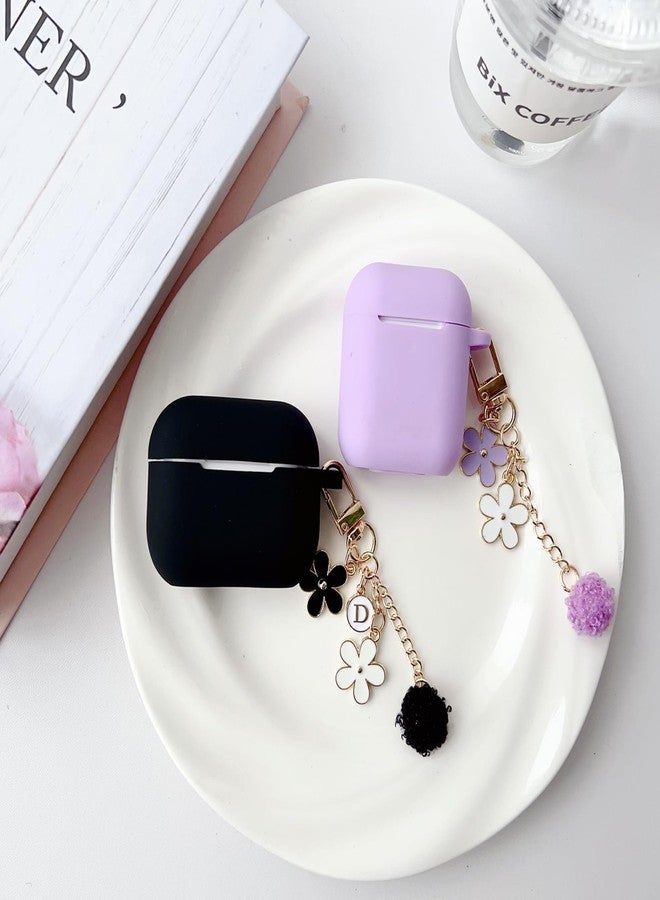 جراب أنيق لسماعات AirPods Pro 3، مناسب للفتيات والسيدات، مزود بسلسلة مفاتيح على شكل زهرة بوم بوم ومجموعة تنظيف، غطاء حماية من السيليكون الناعم لسماعات AirPods Pro من الجيل الثالث (2025)، أسود - Image 2