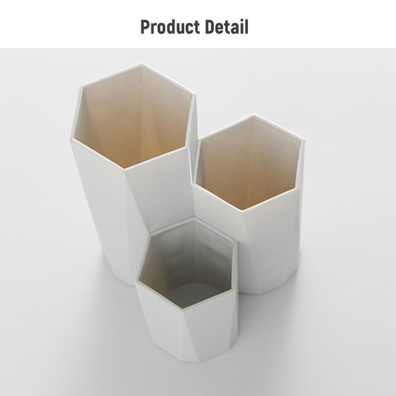 Makeup Brush Holder: 3-Tube Hexagonal Prism PS Storage - Durable Space-Saving Organizer for Desktop, Makeup Tools and Stationery - Image 3
