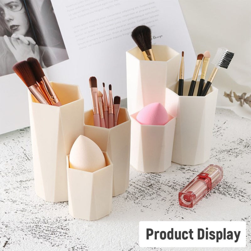 Makeup Brush Holder: 3-Tube Hexagonal Prism PS Storage - Durable Space-Saving Organizer for Desktop, Makeup Tools and Stationery - Image 5