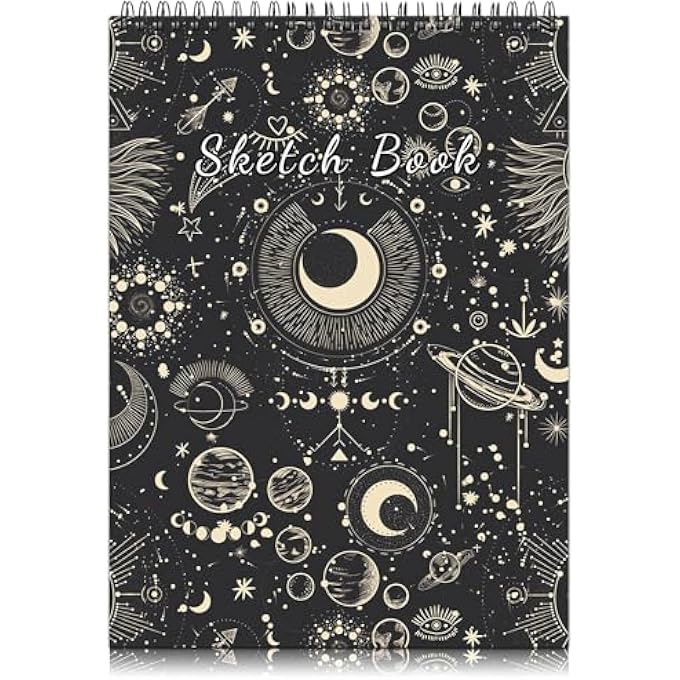 SKETCHBOOK TOP SPIRAL BOUND SKETCH PAD, 9 X 12 INCH,100GSM THICK PAPER,50 SHEETS 100 PAGES,ART SKETCH BOOK AESTHETIC CUTE DRAWING WRITING PAPER,FOR GIRLS WOMEN-SUN MOON - Image 1