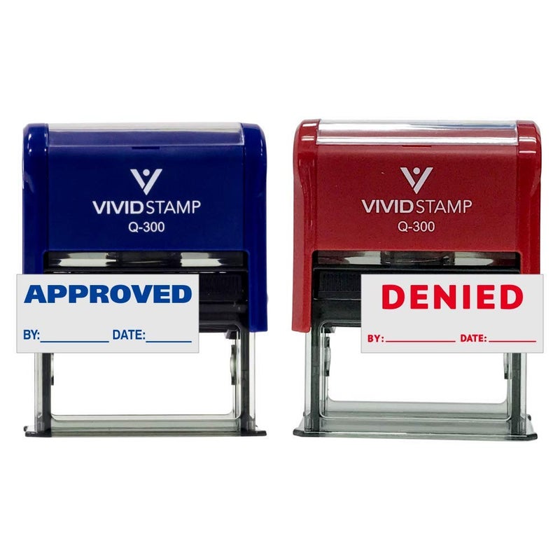 Pacific Stamp and Sign ApprovedDenied by Date Self Inking Rubber Stamp  2 Pack Blue InkRed Ink Large
