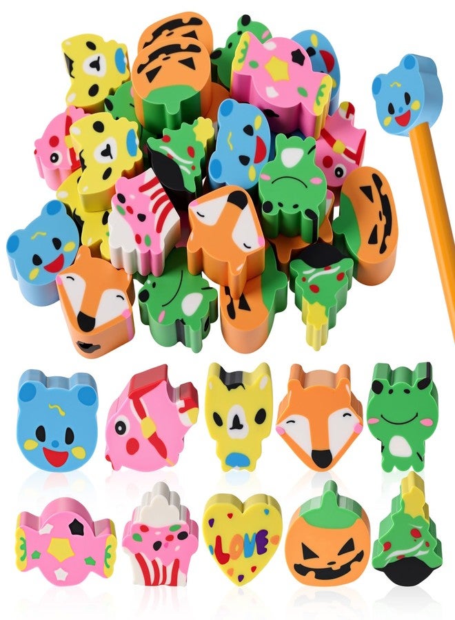 Arrowbash 50 Pcs Pencil Top Erasers for Kids Bulk 10 Cute Animal Designs Assorted Fun Pencil Toppers for Kids and Students Gifts for Back to School Party - Image 1