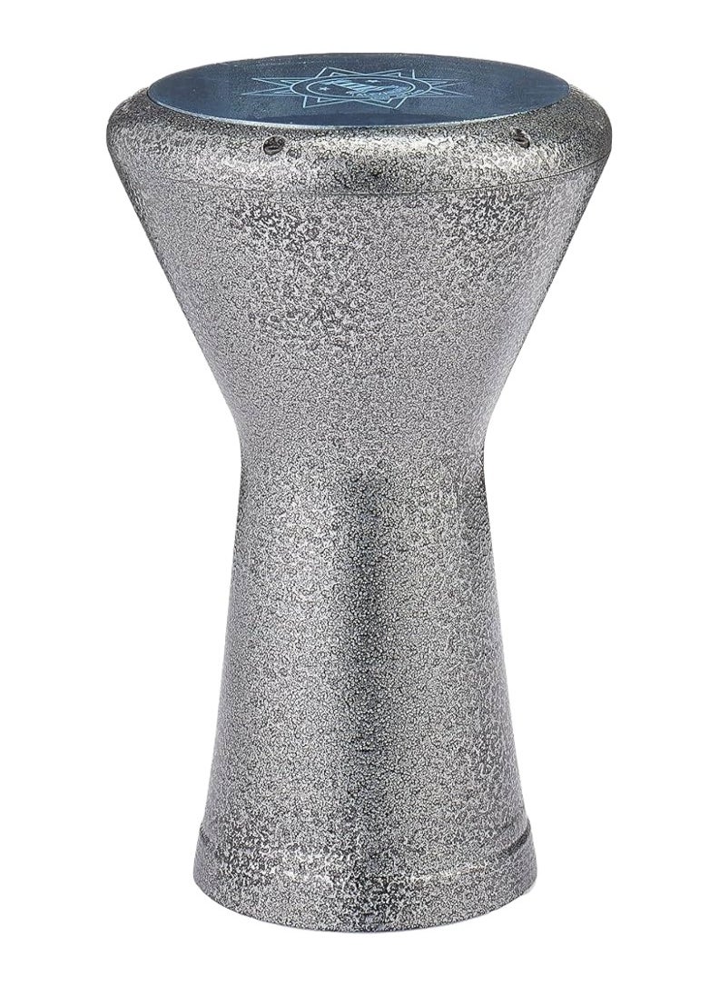 Alexandria - Aluminum Drum Egyptian Tabla Oriental Darbuka Percussion 6 Pins with 22 cm / 8.75 inch Plastic Drumhead + Carry Case , Spare Head & Tuning Key for Beginners Amateurs - Silver - Image 1