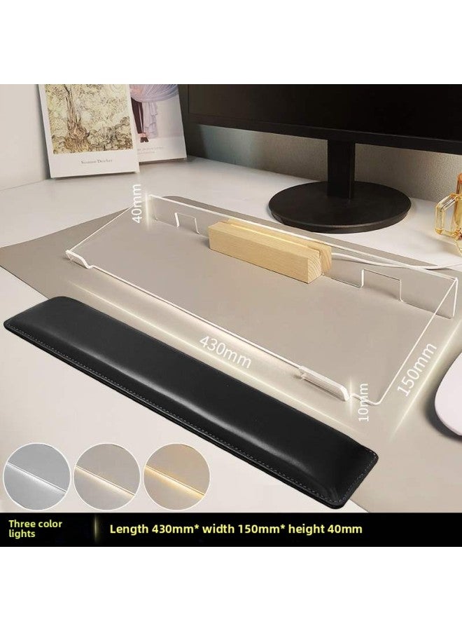 Keyboard Tray Elevated Bracket Transparent Acrylic Suspension Stand Desk Desktop Computer Tilt Tray Desktop Machine-Color:Acrylic Keyboard Tray 【430*150*40】 With Lamp Holder And Black Wrist Pad