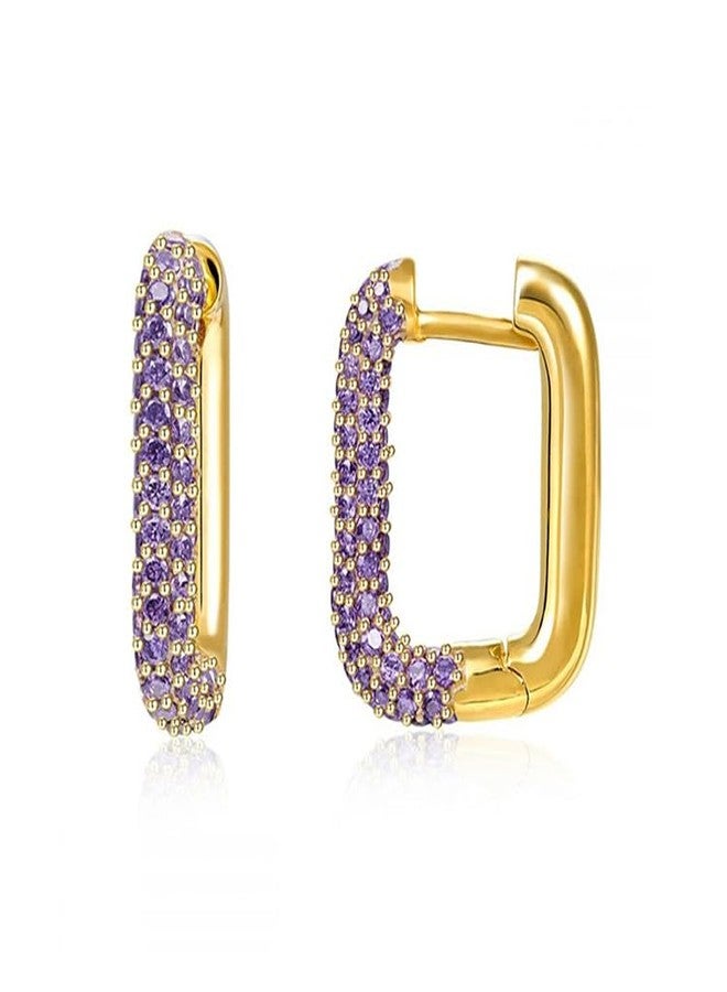 Aeoss Zirconia Studded Party Earrings for Women Rectangle Minimal Hoops White Pink Purple Black | Stainless Steel Anti Tarnish Waterproof Sweatproof Earrings (Purple) - Image 1