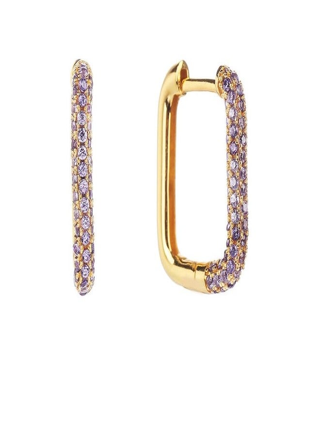 Aeoss Zirconia Studded Party Earrings for Women Rectangle Minimal Hoops White Pink Purple Black | Stainless Steel Anti Tarnish Waterproof Sweatproof Earrings (Purple) - Image 4