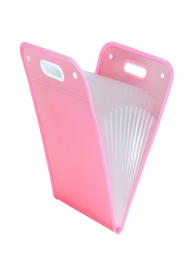 Hidak 1 Pack Portable A4 Size Vertical Expanding File Folder 13 Pockets Accordion File Folder Organizer for A4 Size Letter Size Paper Document Holder Organizer for School Office Home (Pink) - Image 1