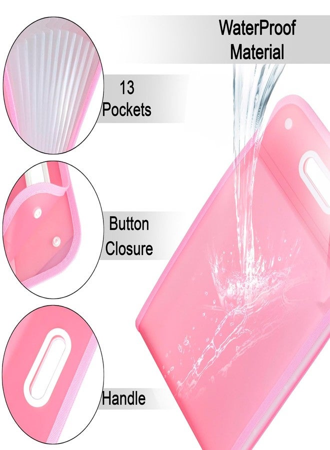 Hidak 1 Pack Portable A4 Size Vertical Expanding File Folder 13 Pockets Accordion File Folder Organizer for A4 Size Letter Size Paper Document Holder Organizer for School Office Home (Pink) - Image 5