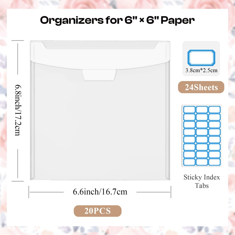Csyidio 20 PCS 6x6inch Scrapbook Paper Storage with Lid, Clear Plastic Sleeves with 24 Label Stickers, Paper Storage Organizer for Scrapbook, Cardstock, Origami Paper, Cookie Stencil - Image 4