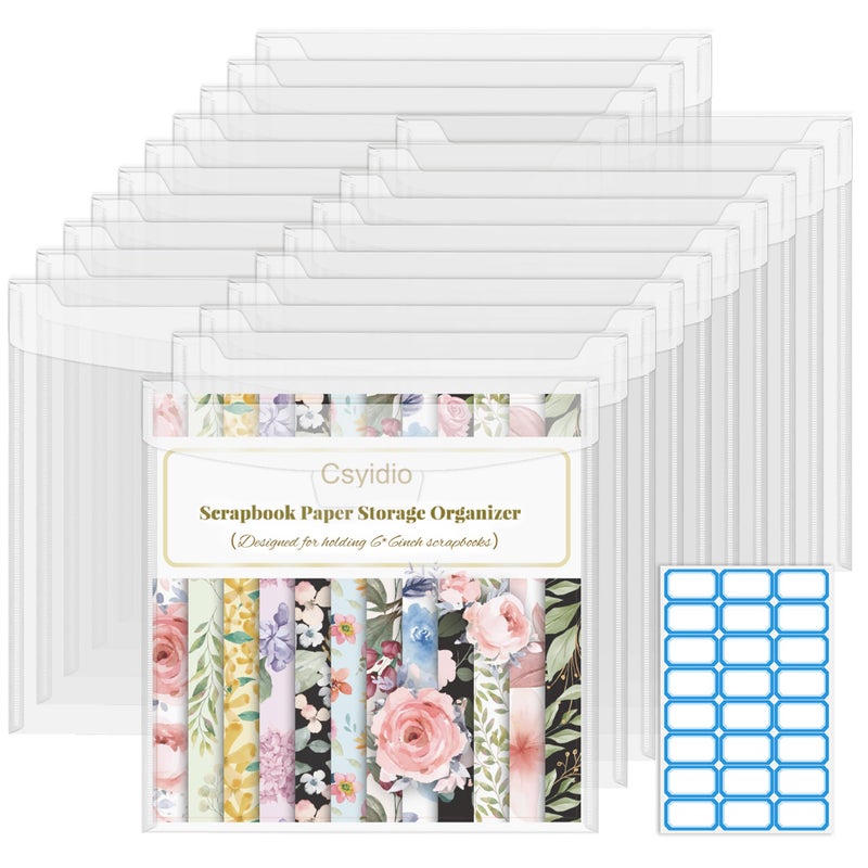 Csyidio 20 PCS 6x6inch Scrapbook Paper Storage with Lid, Clear Plastic Sleeves with 24 Label Stickers, Paper Storage Organizer for Scrapbook, Cardstock, Origami Paper, Cookie Stencil - Image 1