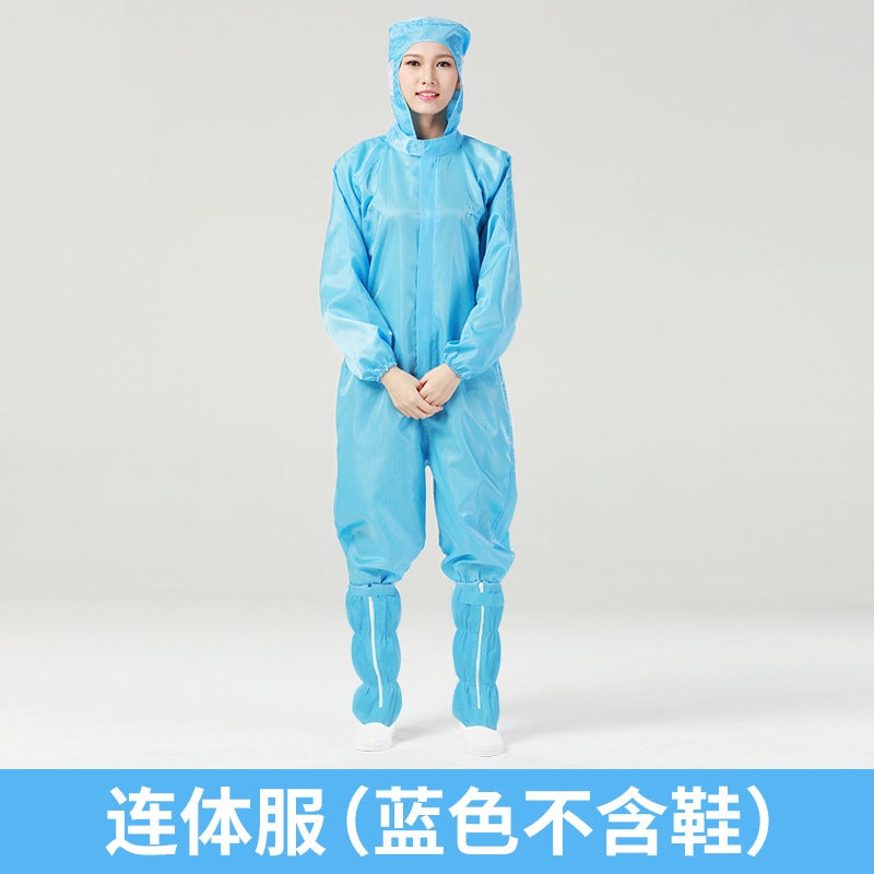 Dust-free clothing One-piece full-body anti-static clothing Work clothes plus shoes Purification clothing Dust-proof clothing Dust-free clothing Washable Blue one-body hooded without shoes 