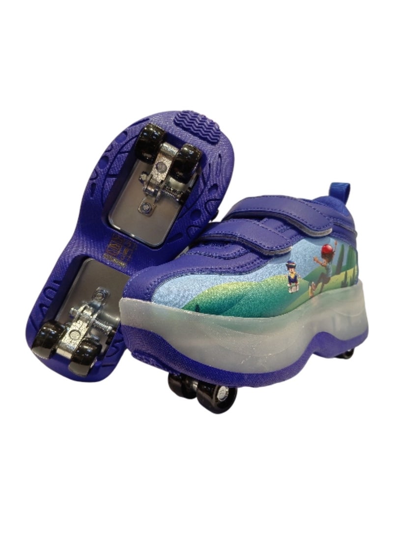 YTS Quad Wheel Shoes with Cartoon Print – Purple/Blue Gradient - Image 1