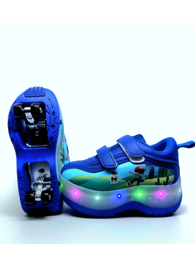 YTS Quad Wheel Shoes with Cartoon Print – Purple/Blue Gradient - Image 2