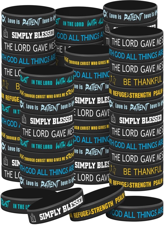 Ecation 48 Pcs Bible Verse Bracelets Bulk Silicone Spiritual Inspirational Faith Religious Bracelets Rubber Wristbands Christian Gifts for Teens and Adults(Dark Color) - Image 1