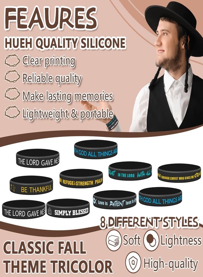 Ecation 48 Pcs Bible Verse Bracelets Bulk Silicone Spiritual Inspirational Faith Religious Bracelets Rubber Wristbands Christian Gifts for Teens and Adults(Dark Color) - Image 3