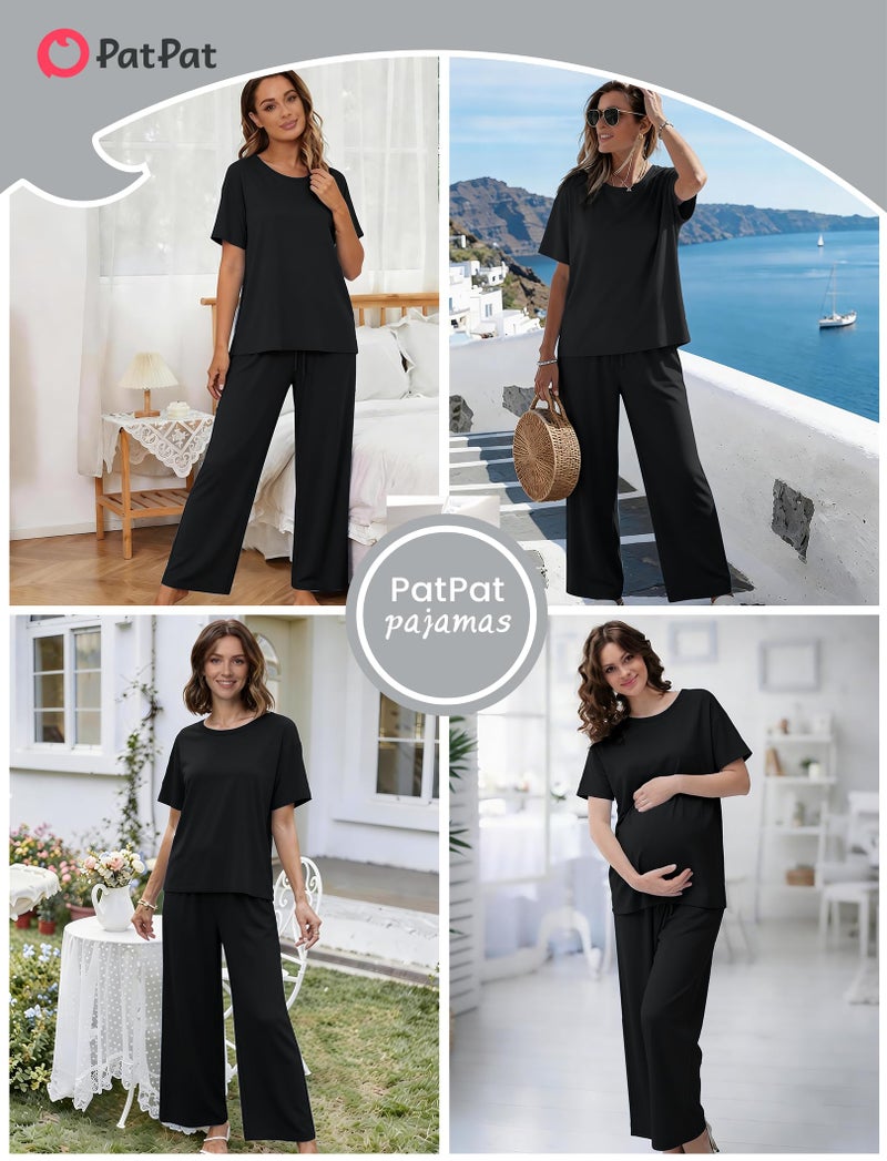 PATPAT Lounge Sets for Women Short Sleeve Pajama Set Soft Comfy Elastic Pjs 2 Piece Loungewear Outfits with Pockets Black, XL - Image 5