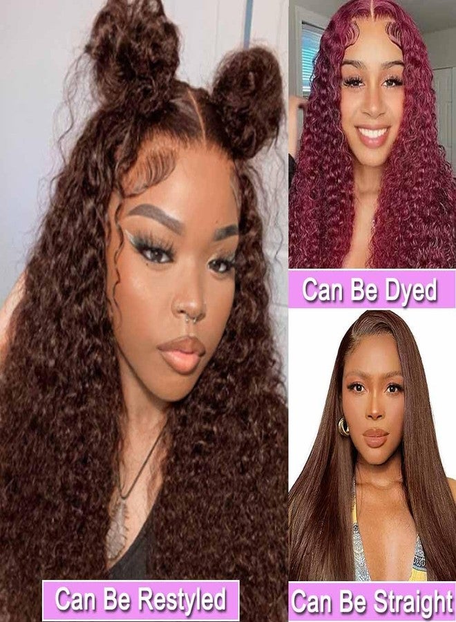 WPPIKK Chocolate Brown Lace Front Wigs Human Hair Pre Plucked 180 Density Brazilian Wet and Wavy Human Hair Wigs for Black Women Colored Curly 13x4 Lace Frontal Wig (Brown Color, 22 Inch) - Image 3