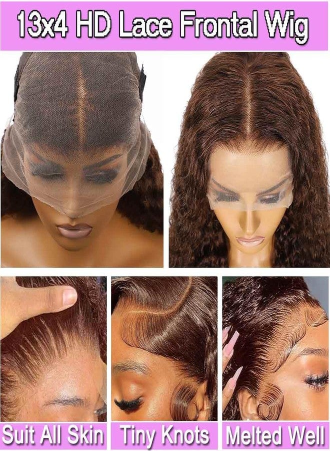 WPPIKK Chocolate Brown Lace Front Wigs Human Hair Pre Plucked 180 Density Brazilian Wet and Wavy Human Hair Wigs for Black Women Colored Curly 13x4 Lace Frontal Wig (Brown Color, 22 Inch) - Image 4